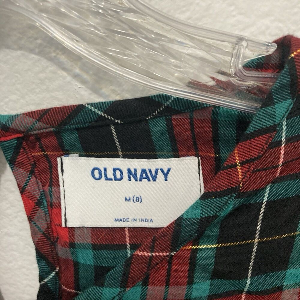 OLD NAVY red green multicolor plaid long sleeve tiered holiday dress M(8) - Picture 5 of 8